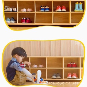 <b>Wooden</b> Kids <b>Shoe</b> <b>Rack</b> Storage Cabinet Natural Color Rectangle Standing Type For Living Room Multifunctional Design LY1112 - Product Image 1