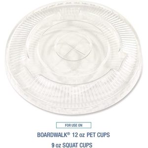 Boardwalk BWKPET912STRAWPK Disposable Crystal-Clear <b>Cold</b> <b>Cup</b> Lids 9 Oz. to 12 Oz. with Straw-Slot Clear (100/Pack) - Product Image 2