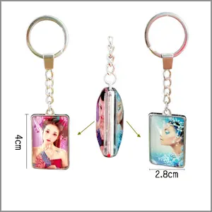 China Supply Cheapest K9 Beauty Glass Display Keychains Sublimation Rectangle Crystal Glass Keychain With Zinc Alloy Key Rings