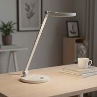 Lampe de table à bras articulé réglable avec commande à bouton unique ABS, 3 températures de couleur, gradation progressive, protection oculaire, design contemporain, flexible et simple
