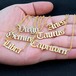 Elegante regalo femminile PVD placcatura oro oro 18K vecchie donne inglesi acciaio inossidabile <span class=keywords><strong>astrologia</strong></span> 12 segni zodiacali collana gioielli - Product Image 1