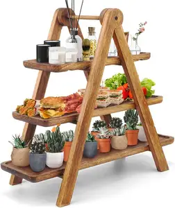 Wholesale Rectangle Wood 3 Tier Serving Tray Christmas Tier Tray Decor Three Tiered Tray