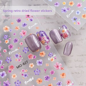 Autocollants pour ongles rétro printaniers à fleurs séchées, couleurs mélangées, fleurs séchées du jardin de Monet, petites fleurs DIY - Product Image 1