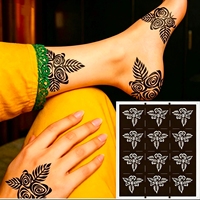 Pochoir temporaire en PVC de haute qualité pour tatouage au henné Mehndi, motif feuille de vigne, pour peinture corporelle (mains, jambes), autocollant pour femmes, mariages et fêtes