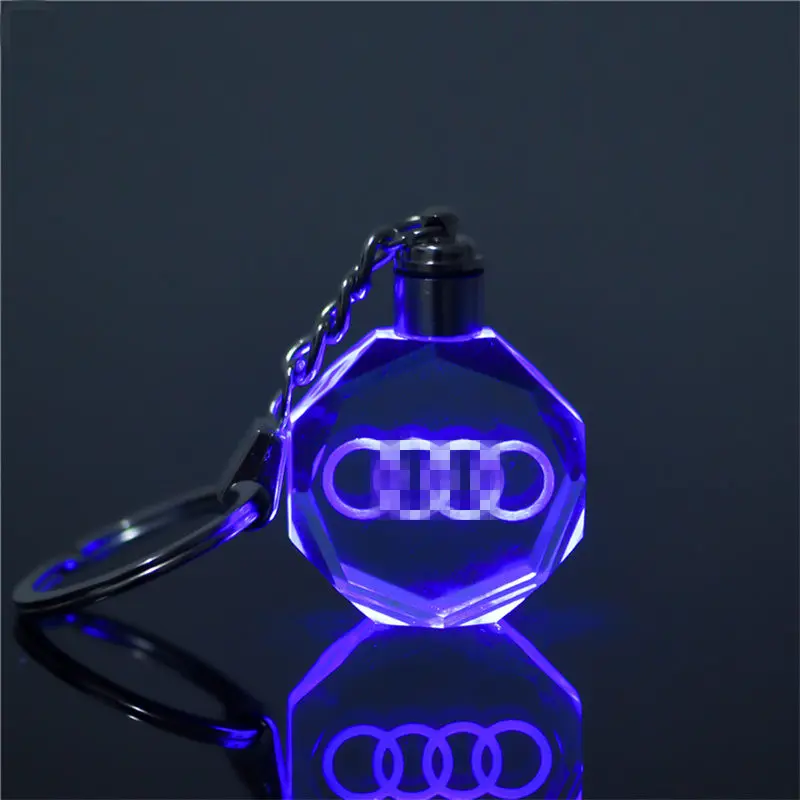 Custom 3d Laser Engraving LED Light Crystal Bottle Keyring Keychain Car Logo Key Chain for car