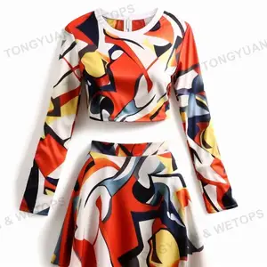 Custom Kleding 2023 Lange Mouwen Sexy Print Casual Dames Sets Uitgesneden Pin Skinny Hemdje + Rok Vrouwen Y 2K Kleding