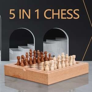 Tablero de <span class=keywords><strong>Ajedrez</strong></span> de madera 5 en 1 personalizado, juego de viaje portátil hecho a mano, juego con ranuras de almacenamiento de piezas para principiantes para niños y adultos - Product Image 2