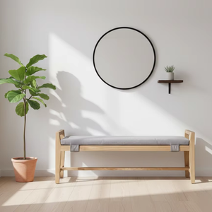 Banc en bois Haruki, structure en bois massif avec assise rembourrée, idéal pour les maisons modernes minimalistes et les espaces commerciaux. - Product Image 1