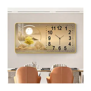 Horloge Murale Moderne en Cristal de Salon Peinture d'Art Décoration Murale Tentures Nature Morte Images Pvc Encadrée Horloge Murale Peinture