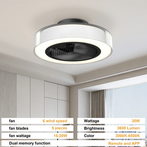 Ventilador de Techo Empotrado de 20 Pulgadas con Luz LED Integrada para Dormitorio, Habitación Pequeña, Apartamento, Cocina - Product Image 6