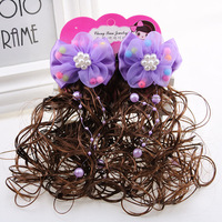 1 paire de pinces à cheveux pour filles, motif chat et fleur, colorées, avec perruque de poupée, barrettes à nœud, cheveux bouclés, queue de cheval mignonne pour enfants