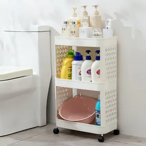 Soporte para huecos de cocina de 3/4 niveles, carrito lateral de nevera, estante de almacenamiento, organizador de baño extraíble con ruedas
