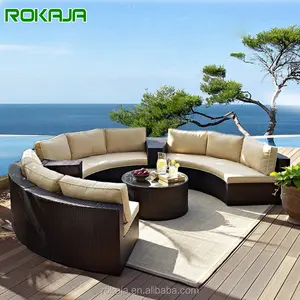 Semicircle Shaped Design Outdoor Patio Sofa Rattan,Swimming Pool Sofa And Coffee Table Furniture Combination