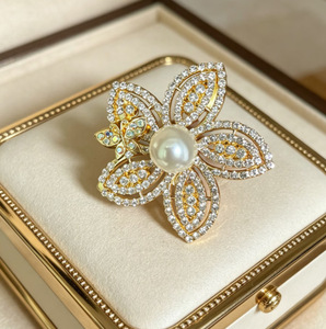 2026Latest Trendy Flower Crystal Brooch Pins Rhinestone <b>Buttons</b> Alloy <b>Gold</b> Plated Customized Unisex Daily Use Engagement Wedding - Product Image 4