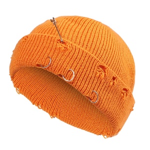 Thời trang unisex mùa đông đan đau khổ Beanie Hat cậu bé hộp sọ với vòng màu rắn ấm Mũ ngắn - Product Image 1