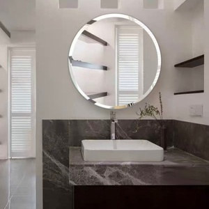 Miroir de salle de bain rond en <span class=keywords><strong>verre</strong></span> doré Art Déco moderne, <span class=keywords><strong>cadre</strong></span> flottant, épaisseur 4 mm, personnalisable, décoration de meubles de salon - Product Image 2