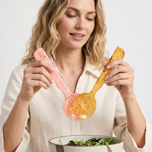 Resin <b>Salad</b> Servers Set Pink And Yellow Swirl Design Dishwasher Safe Eco-Friendly <b>Salad</b> <b>Tools</b> - Product Image 1