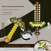 My World LED Diamond Light Sound Sword Pickaxe Deux-en-Un Plastique Transformable Arc Enchanté Flèche Arme Couteau Modèle