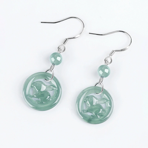 Pendientes de plata S925 de alta gama con esmeralda natural en forma de conejo azul agua, jade de grado hielo, con un estilo antiguo. - Product Image 1