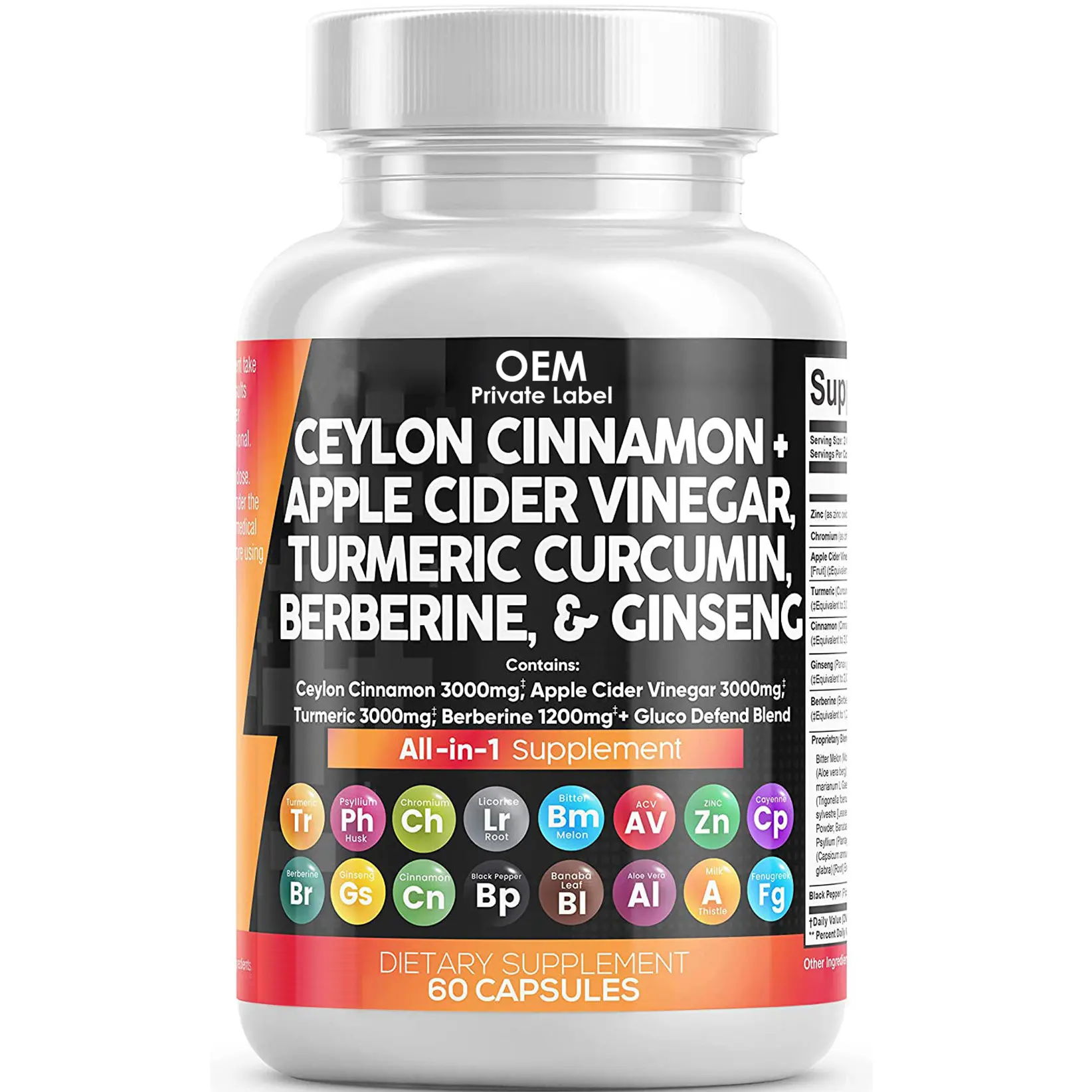 OEM Private Label Organic Ceylon Cinnamon Powder Supplement 1500 Mg 90 Capsules Ceylon Cinnamon Capsules Pills Immune System