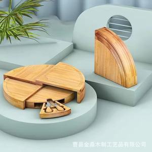 Tabla de queso giratoria de bambú personalizada, redonda, de madera maciza, con juego de cuchillos para servir en la cocina - Product Image 3