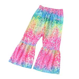 Primavera outono meninas roupas conjuntos novo design arco-íris lantejoulas manga comprida estilo casual algodão tecido crianças roupas - Product Image 3