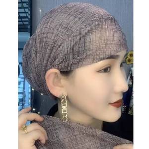 Foulard en mousseline rayé pour femme, style européen et américain, avec design élastique double couche, bonnet de yoga musulman en polyester - Product Image 2