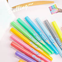 Surligneurs effaçables à base d'eau Guangna Candy Colors Creative, 12 couleurs, avec pointe pinceau ronde, pour l'école et le bureau, vente en gros, personnalisation usine