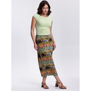 Ensemble deux pièces décontracté d'été pour femme FOXA : Haut sans manches à col rond et jupe midi à taille élastique en crêpe respirant - Product Image 3