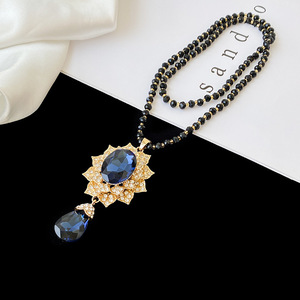 Elegant Long Chinese Style Necklace Blue Crystal Pendant Zinc Alloy Party Accessory Women's Fashion Sweater Chain - Product Image 4