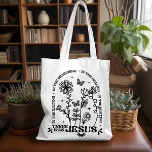 Borsa tote in tela Christian Wildflower con stampa del citazione 'There Was Jesus', borsa a tracolla riutilizzabile ed ecologica, regalo religioso - Product Image 3