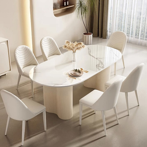 Ensemble de table et de chaises de salle à manger ovales <span class=keywords><strong>en</strong></span> pierre frittée, brillantes, modernes, durables et écologiques, 4 places - Product Image 1
