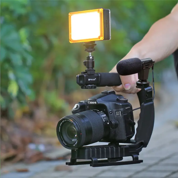 حار بيع المهنية مثبت يدوي للكاميرا DSLR مع الصمام الفيديو الضوئي وميكروفون عدة