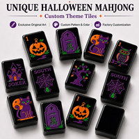 Jeu de Mahjong Américain Personnalisé de Luxe Moderne pour Halloween, Tuiles en Acrylique Noir Brillant, Design Original Effrayant Gravé, OEM ODM Privé