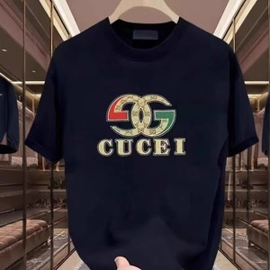 Maglietta estiva da uomo a maniche corte in cotone 230g nuova a mezza manica europea di marca di moda All-Match <span class=keywords><strong>coppia</strong></span> stampata ampia - Product Image 5