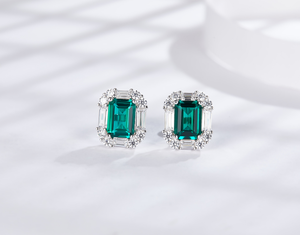 ต่างหูแหวนแต่งงานสำหรับสุภาพสตรี ทำจากเงินแท้ชุบโรเดียม พร้อมส่ง ประดับมรกตสังเคราะห์ขนาด 2 กะรัต 8x6 มม. - Product Image 3