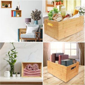 Bamboo Wood Storage Box Home, Office, Kitchen &amp; Bathroom Organising Bin Stackable Wooden Pantry <strong>Cupboard</strong> <strong>Shelf</strong> <strong>Organiser</strong> - Product Image 4