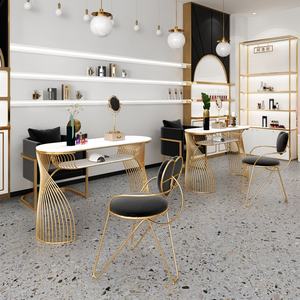 Nordic Minimalist Gold <b>Nail</b> Table Modern Light Luxury <b>Nail</b> Salon Furniture Set <b>Nail</b> Table and Chair Set - Product Image 4