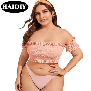 NEW Plus Size Sexy solid color wrinkle backless lacework Two Piece Bikini Beach wear Swimsuit Women Swimwear