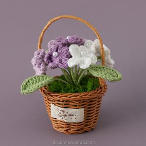 Panier de fleurs en pot multi-têtes « Ne me quitte pas », petit panier à fleurs tricoté, panier à fleurs coloré fait main au crochet - Product Image 5