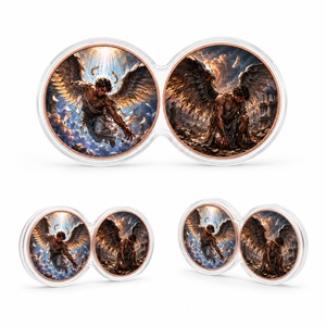 Lot de 2 pièces de 1 oz en cuivre, ensemble de médailles 2D Lune et Ange Ailé Tombé avec étui acrylique connecté, pour collection mythologique et cadeau - Product Image 5