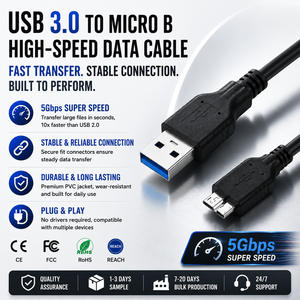 Cable USB 3.0 Micro-B Industrial LUNG KAY, 5Gbps, Sincronización Rápida de Datos, Carga de 3A, Cable Blindado para Cámara de Visión Artificial, Disco Duro - Product Image 1