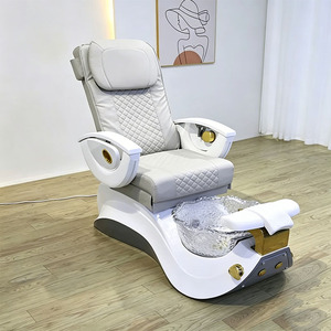 Fauteuil de pédicure électrique en cuir matelassé blanc avec bol en verre, station de pédicure spa inclinable avec porte-gobelet pour salon et spa - Product Image 1