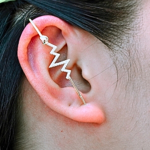 Hot Sale Industrial Piercing Jewelry <strong>Lightening</strong> CZ Stud <strong>Earrings</strong> with Long Barbell 63mm 2.5g Cartilage Conch BA - Product Image 1