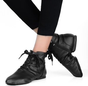 Foralod Bottes <span class=keywords><strong>de</strong></span> jazz noires à lacets avec fermeture éclair et semelle souple pour femmes et filles - Product Image 2