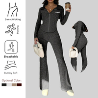 Ensemble de yoga deux pièces pour femmes, coupe ajustée, automne-hiver, polyester/nylon, séchage rapide, respirant, haut zippé, pantalon long, OEM ODM, logo personnalisé