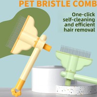 Brosse lissante autonettoyante à empreintes de pattes mignonnes, peigne de toilettage pour animaux de compagnie à picots ronds en acier inoxydable pour chats et chiens, élimination des poils lâches
