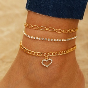 Tobillera de Cadena Cubana con Corazón, Chapada en Oro, Diseño Nuevo, a la Moda, Impermeable, para Mujer - Product Image 2