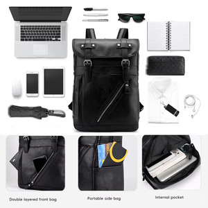 Zaino Vintage in Ecopelle PU Impermeabile Casual da Viaggio con Fibbia e Cerniera, Zainetto di Grande Capacità Porta PC per Uso Quotidiano da <span class=keywords><strong>Uomo</strong></span> - Product Image 4