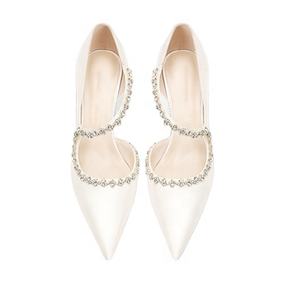 Tacchi Alti a Punta in Raso Bianco da Donna - Scarpe con Tacco a Spillo con Cuore in Cristallo, <span class=keywords><strong>Calzature</strong></span> per <span class=keywords><strong>Sposa</strong></span>/Festa di Matrimonio - Product Image 3